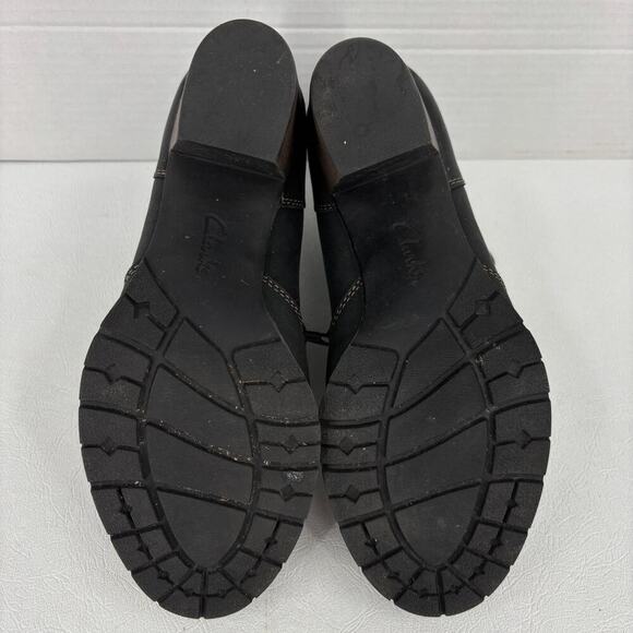 Clarks Bendables Ankle Boot Size 8.5 Black Leather Side Zip Block Heel Bootie - Picture 9 of 9